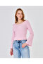 Women's Wide Round Neck Bebe Overlock Detailed Ribbed Knit Long Sleeve Blouse - 5