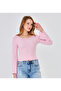 Women's Wide Round Neck Bebe Overlock Detailed Ribbed Knit Long Sleeve Blouse - 8