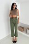 Washable Cotton Rain Gabardine High Waist Trousers Khaki - 2
