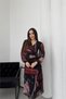 women burgundy belted pleated chiffon lined midi length dress NBELB04 - 5