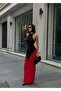 Women's Black-Red Double Color Drawstring Maxi Dress Yel221755