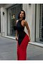 Women's Black-Red Double Color Drawstring Maxi Dress Yel221755 - 4