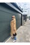 Women's Camel Belted Mock Neck Long Trench Coat Yel221778 - 4