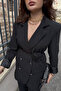 Women's Two-Piece Blazer Jacket and Trousers Set with Accessory and Button Detail, Wide-Leg - 3