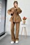 V-Neck Buttoned Gabardine Double Suit – Camel
