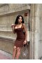 Women's Brown Thick Strap Chest Tie Mini Dress Yel221699 - 3