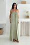 Strappy Front Beaded Embroidered Casual Dress Khaki