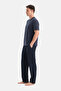 Navy Blue Striped Combed Modal Basic Trousers - 3
