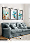 Gold Detailed Blue Flower 3 Piece Wooden Framed Painting Act - 3