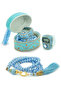 Mevlüt Gift Set with Allah Word Stone Ornament, Tassel Box, Zikirmatik and Pearl Prayer Beads, Blue