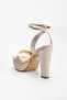 Women's High Platform Open Back Heeled Beige Satin Evening Dress Shoes - 5