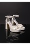 Flower Detailed Platform Heeled Open Front Wedding Dress Shoes 10 cm -Feli̇syabuti̇k - 4