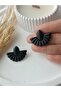 Black Fan Handmade Polymer Clay Earrings with Steel Earrings - 3