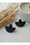 Black Fan Handmade Polymer Clay Earrings with Steel Earrings - 5