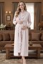 Women's Powder Shawl Collar Floral Pattern Long Sleeve Pocket Plus Size Maternity Nightgown Set