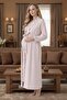 Women's Powder Shawl Collar Floral Pattern Long Sleeve Pocket Plus Size Maternity Nightgown Set - 3