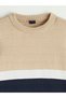 Lcw Kids Beige Crew Neck Color Block Boys' Sweater - 3