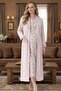 Women's Powder Shawl Collar Floral Pattern Detailed Long Sleeve Plus Size Maternity Nightgown Set - 3