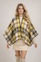 Poncho Open Front Women's Checkered - Shoulder Shawl Batwing Sleeve