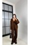 Coffee-Colored Tie-Front Cardigan with Elastic Waist Pants Soft Knitwear Set - 3