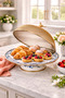 Blue Blanc Enamel Cake Stand with Large Steel Mesh Fan - 2