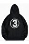 Unisex- Black Three Special Printed Winter Oversized Hooded Zippered Pocket Detailed Cardigan - 2