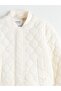 Lcw Kids Ecru High Collar Quilted Patterned Girl's Coat - 3