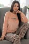 Salmon Amour Patterned Veloura Soft Women's Pajama Set