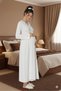 Women's Ecru Stylish Long Sleeve Lace Detailed Special Design Maternity Nightgown - 3