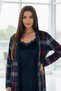 Navy Blue Plaid Exclusive Velvet Robe Nightgown Women's Pajama Set - 5