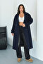 Laura Navy Blue Belted New Season Lined Premium Quality Comfortable Fit Women's Cashmere Coat - 6