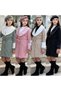 Girl's Leather 4-Piece Set - Plush Collar Suede Coat - Leather Detailed Skirt - Rhinestone Blouse - Leather Beret - 3