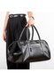Black Croco Patterned Leather Sports and Travel Bag - Large Size Luggage Bag with Adjustable Shoulder Strap - 4
