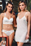 3-Piece Lace Detailed Ecru Push-Up Bra Panty Chemise Set