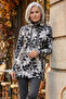 Women's Plus Size Stretch Fabric Turtleneck Leaf Print Long Sleeve Varak Printed Soft Sweater Mother Blouse