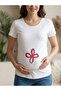 100% Cotton Wide Neck Printed White Maternity T-Shirt - 3