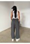 Women's Gray Pleated Oversized Woven Baggy Trousers - 5