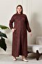 Women's Large Size Hijab Suede Cap Top Coat with Neck and Zipper Long Hijab Suede Top Coat - 7