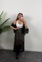 Bitter Brown Lace Detailed Polka Dot Maxi Satin Dress - 7085 - 6