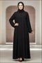 Stylish Black Embroidered Abaya Front Open Muslim Arabic V-neck Long Sleeve Women's Abaya Dress - 2
