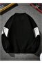 Black and White Patchwork Color Los Angeles Printed Half Zip Polo Neck Sweatshirt (One Piece) - 6
