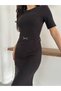 Women's Brown Belt Detailed Thessaloniki Fabric Dress - 8