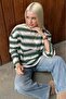Green Crew Neck 100% Cotton Striped Long Sleeve T-Shirt Sh313 - 6