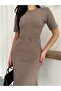 Women's Mink Belt Detailed Thessaloniki Fabric Dress - 7