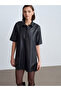 90934 Faux Leather Mini Shirt Dress - 4
