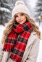 Scottish Red Detailed Scarf / Shawl Atk031225 - 2