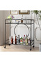 OneDcor Metal Serving Trolley with Oval Glass & Mirror Shelves – Bar Cart with Lockable Wheels - 5