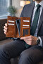 Genuine Leather Men's Wallet Real Leather Stylish Phone Holder Brown Tan - 3