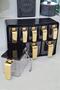 Eight-Piece Spice Rack Set with Gold Handles and Black Lid - 3