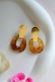 Vintage Coffee Acrylic Drop Earrings – Gold Steel Detailing - 3